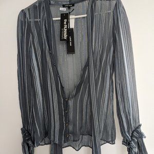 Love Sam Blue and Gold Pussy Bow Blouse